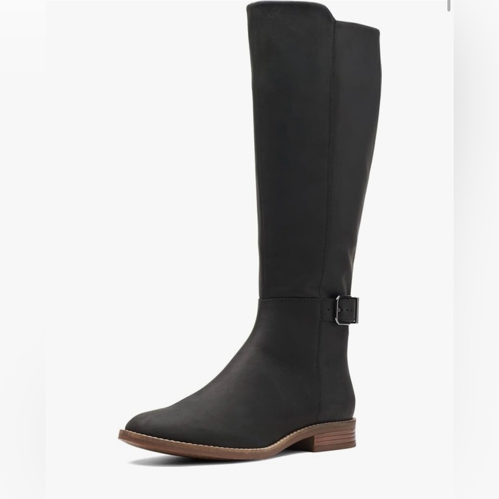 NWT Clarks Cazmin Tree Black Leather Medium Calf Boots Size 8
